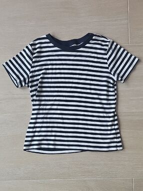 Velvet by Graham & Spencer Navy and White Striped Short Sleeve Tee
